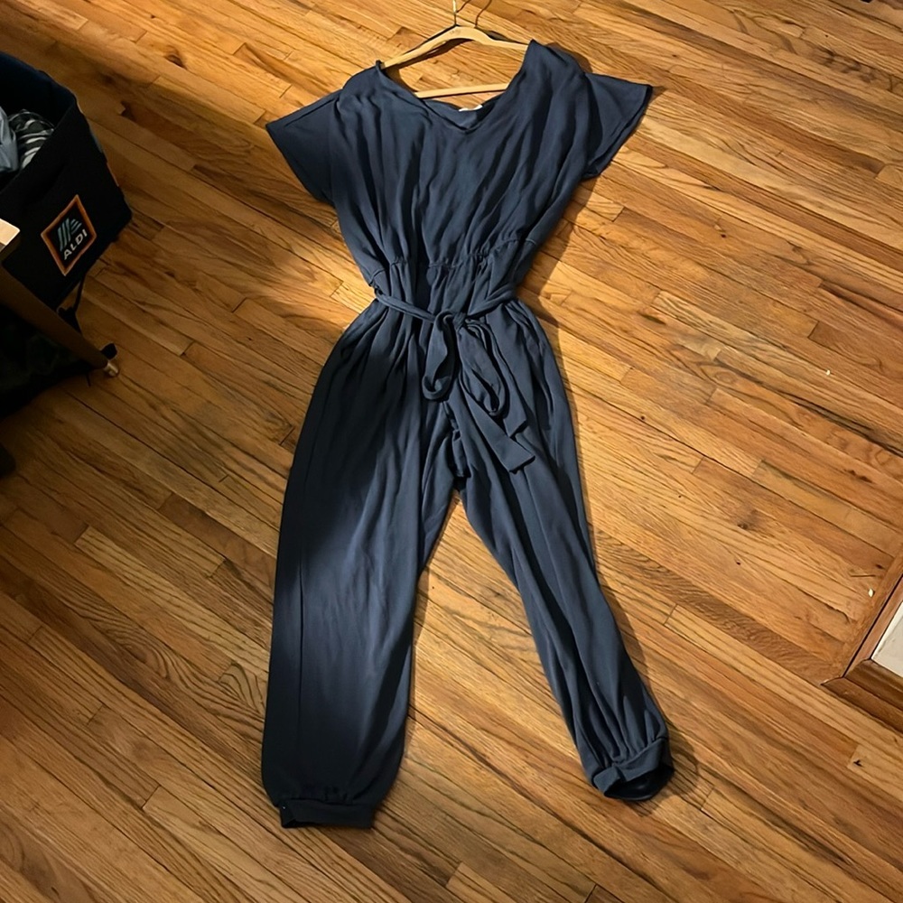 Blue Stretchy Short-Sleeved Jumpsuit